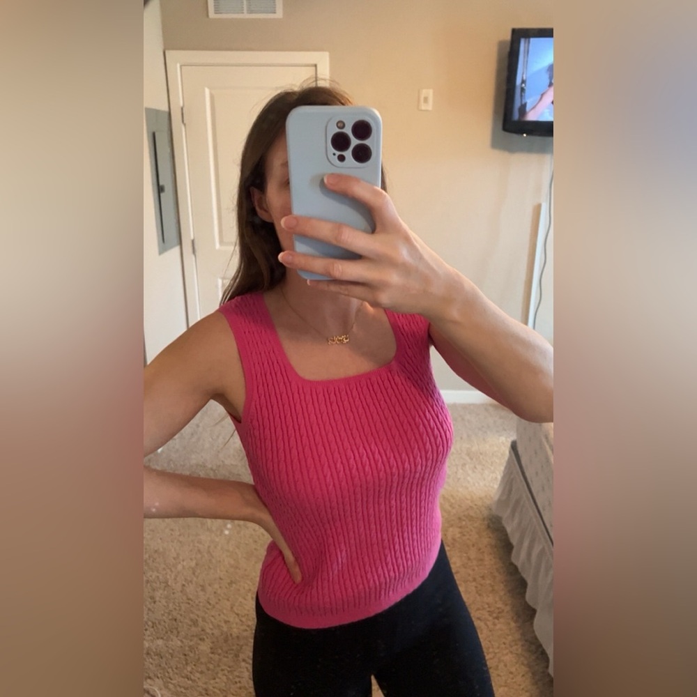Ralph Lauren Pink Cotton Cable Knit Tank Top